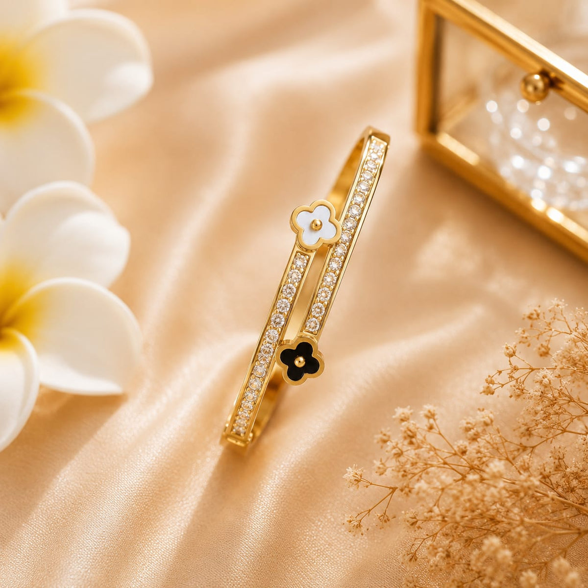 Clover Crystal Open Cuff Bracelet