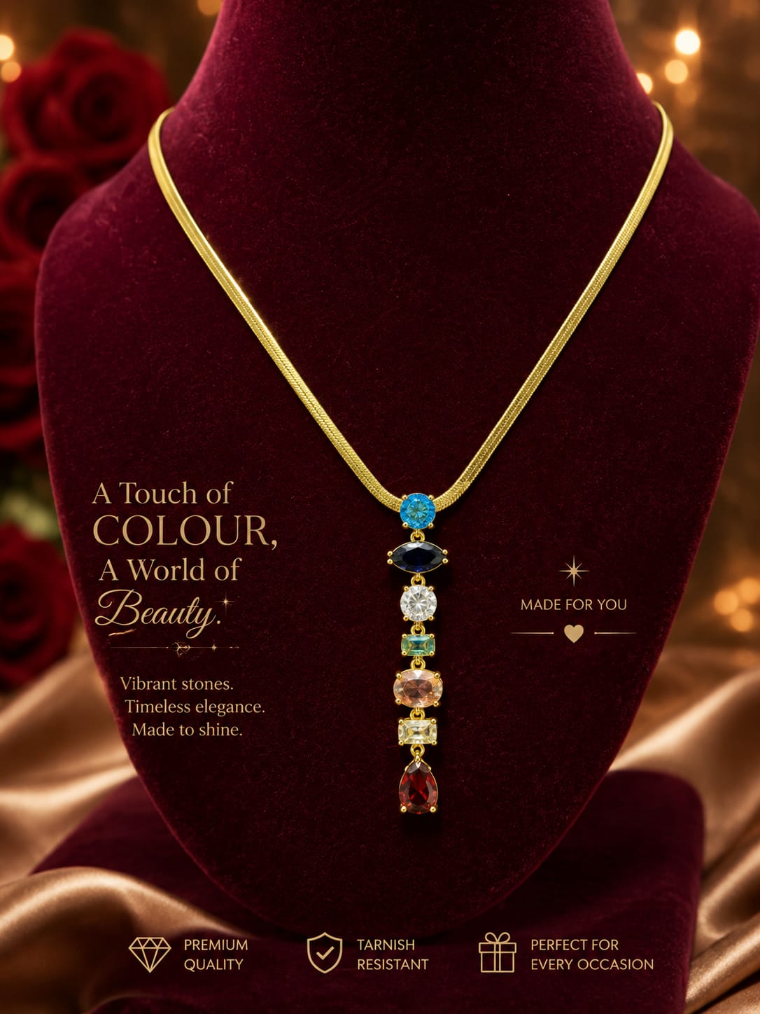 Prism Cascade Multicolour Statement Pendant Necklace